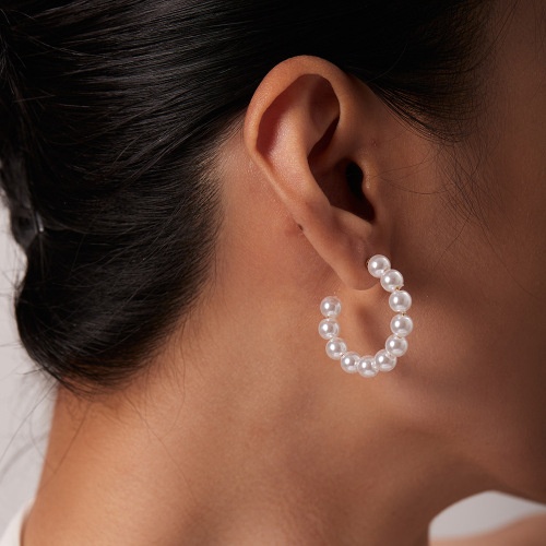 ZTET90 18K gold stainless steel earrings 30mm pearl C-shaped earrings C-shaped earrings
