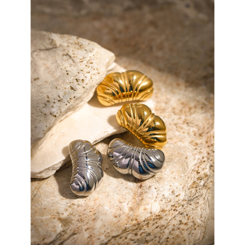 ZTET183 18k gold stainless steel chubby croissant texture earrings