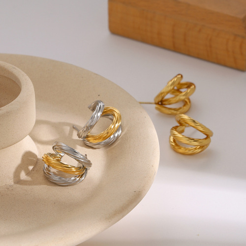 ZTET50 Stainless steel c-shaped earrings contrasting color earrings color matching earrings female