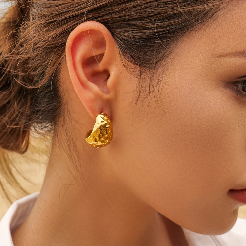 ZTET201 18k gold stainless steel hammered teardrop earrings