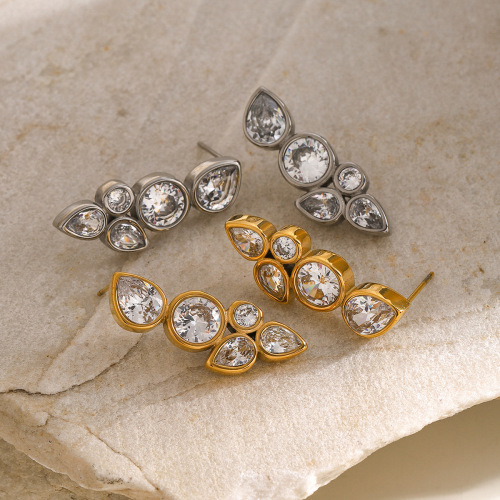ZTET163 18k gold stainless steel long zircon earrings water