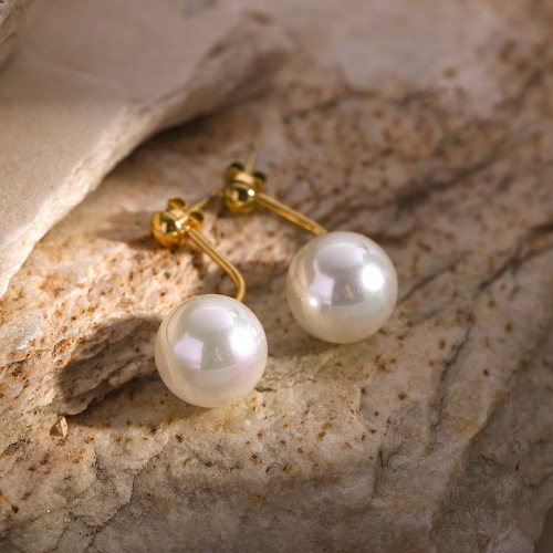 ZTET181 16k gold stainless steel pearl earrings for women gold front and back pearl earrings
