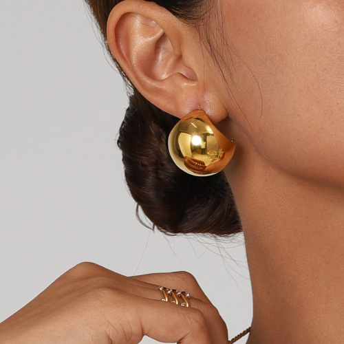 ZTET153 18k gold stainless steel earrings for women triangle convex smooth earrings