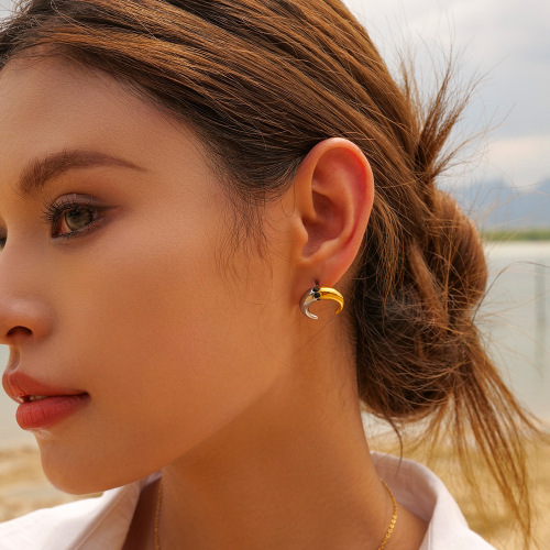 ZTET178 gold-plated earrings 18k gold stainless steel two-color gold steel earrings earrings