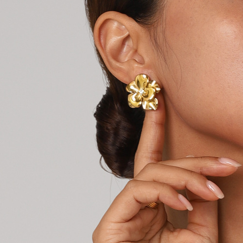 ZTET154 Flower earrings 18k gold five-petal flower earrings