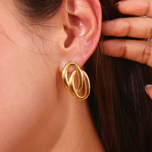 ZTET23 18k gold stainless steel gold earrings for women O-shaped double ring earrings