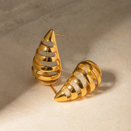 ZTET160 18k gold stainless steel striped hollow earrings minimalist water