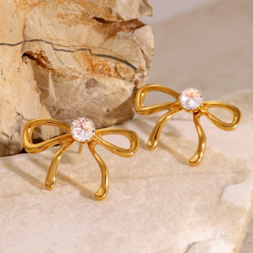 ZTET6 Stainless steel bow earrings zircon earrings earrings 18k gold jewelry
