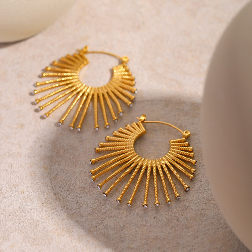 ZTET169 18k gold stainless steel diamond earrings for women fan-shaped diamond earrings