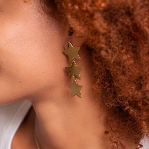 ZTET87 18k gold stainless steel earrings atmospheric three-layer smooth five-pointed star earrings