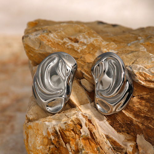 ZTET189 Stainless steel special-shaped wave pattern earrings steel color wrinkled square earrings
