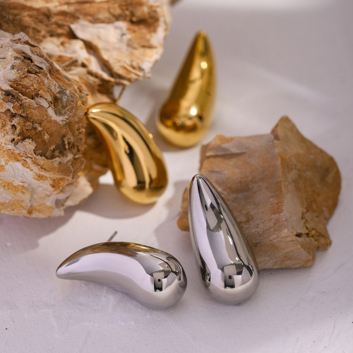 ZTET239 18k gold stainless steel large polished long earrings teardrop-shaped