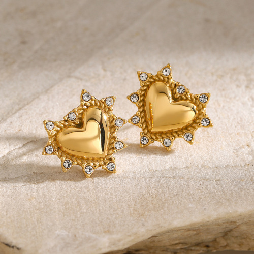 ZTET164 18k gold stainless steel love rhinestone earrings light