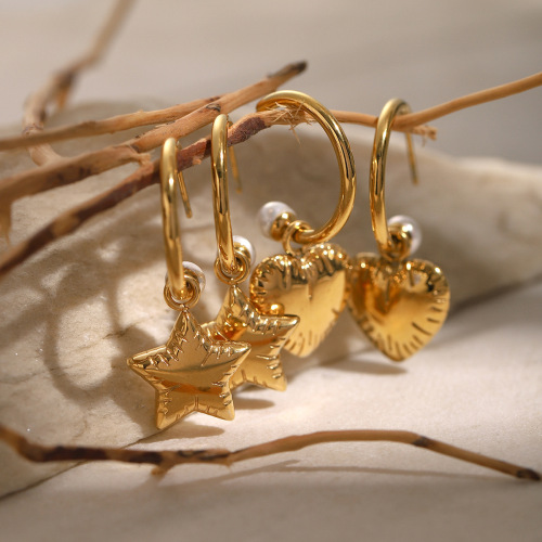 ZTET171 18k gold stainless steel pearl C-shaped heart-shaped earrings five-pointed star earrings