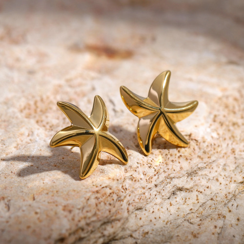 ZTET116 16k gold stainless steel gold five-pointed star earrings ocean starfish earrings