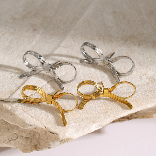 ZTET144 18k gold stainless steel bow earrings for women snake bone Small chain earrings