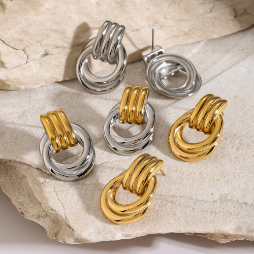 ZTET146 Gold and silver color matching stainless steel earrings for women 18k gold spiral winding circle earrings