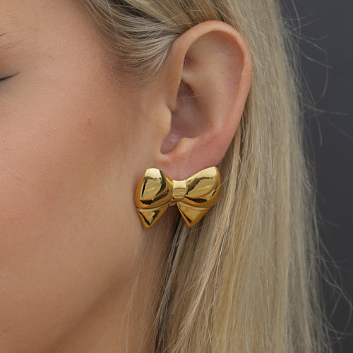 ZTET129 18k gold stainless steel butterfly earrings for women Xiaoqing glossy bow earrings