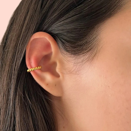 ZTET122 18k gold stainless steel ear clips smooth hemp rope-shaped round
