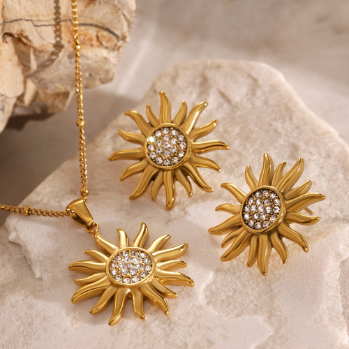 ZTET66 Stainless steel sunflower necklace pendant earrings jewelry flower earrings for women