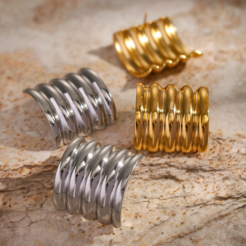 ZTET197 18k gold stainless steel ribbed earrings square large wave ribbed earrings