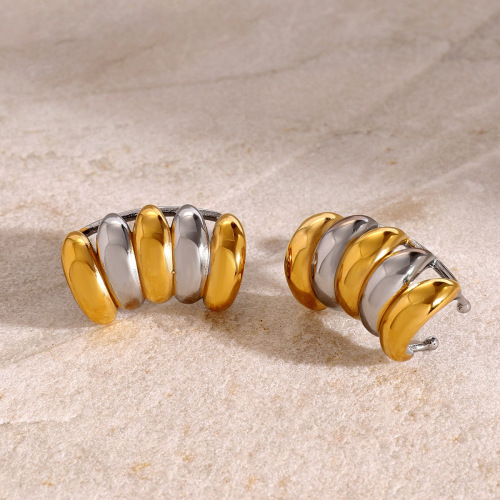 ZTET47 18k gold stainless steel two-color ear clips color matching stripes multi-layer ear clips