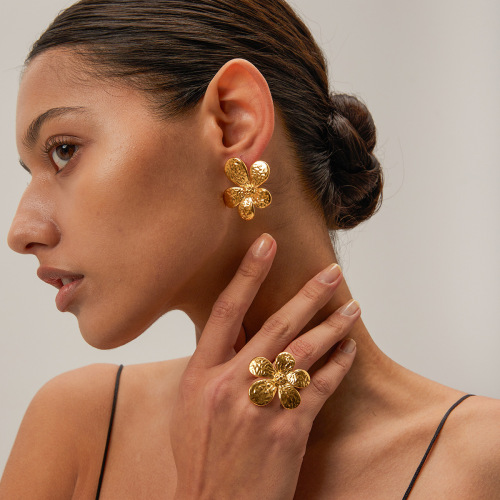 ZTET246 18k gold stainless steel flower too Sunflower earrings