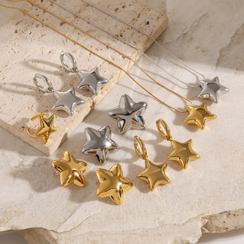 ZTET75 18k stainless steel five-pointed star earrings female smooth convex star open ring