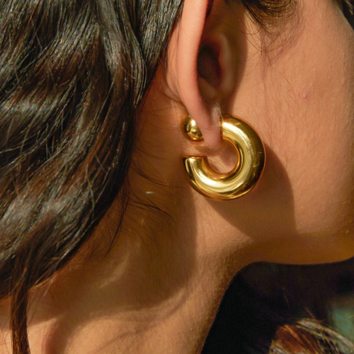 ZTET120 16k gold stainless steel front and back C-shaped earrings for women