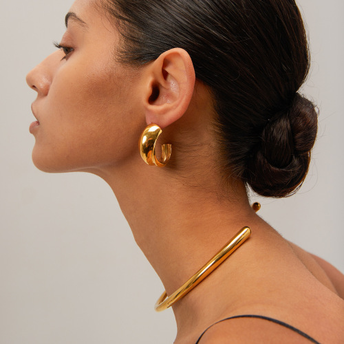 ZTET148 18k gold stainless steel C-shaped earrings gold and silver color matching earrings