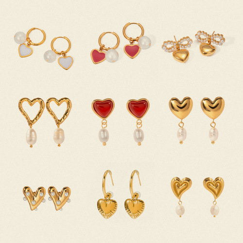 ZTET28 Stainless steel pearl earrings heart earrings earrings 18k jewelry