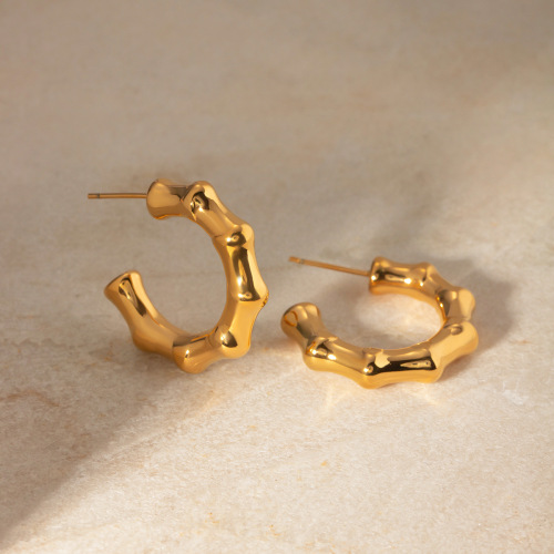 ZTET177 18K gold-plated large bamboo C-shaped earrings for women wholesale