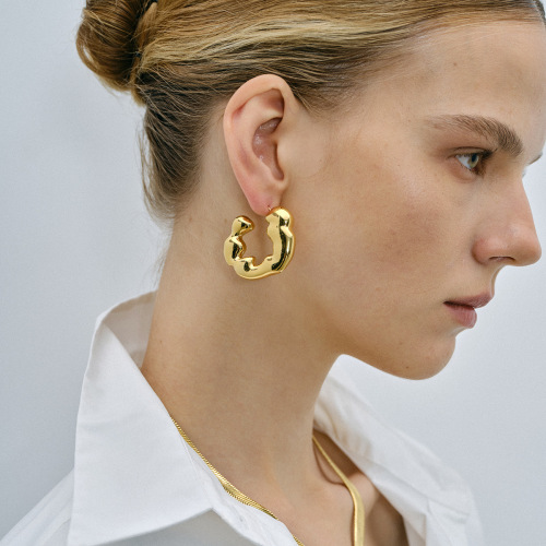 ZTET157 18k gold stainless steel irregular ripple C-shaped earrings