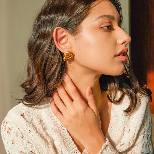 ZTET68 1 8k gold stainless steel teardrop staggered earrings