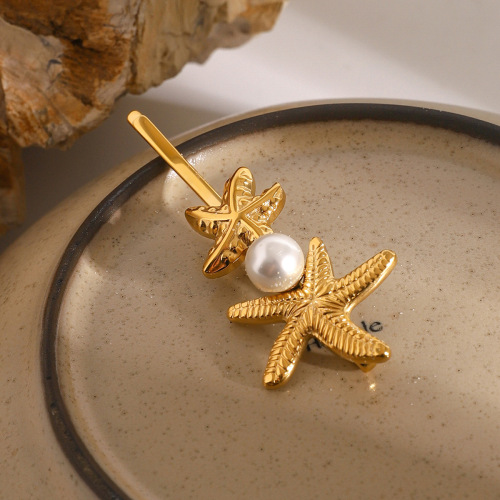 ZTPT33 Stainless steel starfish hairpin, bangs clip, pearl straight clip, hair accessories, broken hairpin