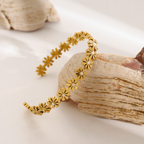 ZTGT33 18k gold stainless steel small daisy pearl open bracelet zircon bracelet