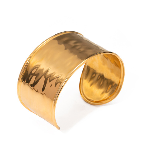 ZTGT25 18k gold stainless steel bracelet wide hammer pattern open bracelet