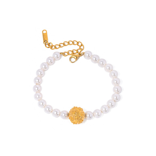 ZTGT5 18k gold stainless steel hammer relief flower ball pearl bracelet bracelet