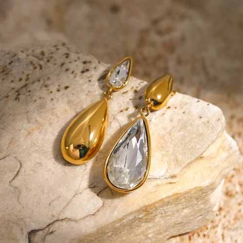 ZTET124 18k gold stainless steel teardrop-shaped white diamond teardrop-shaped accessories pendant earrings