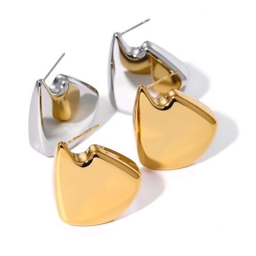ZTET119 18k gold stainless steel notch hollow earrings smooth earrings for women
