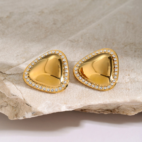 ZTET133 18k gold stainless steel chubby triangle diamond earrings
