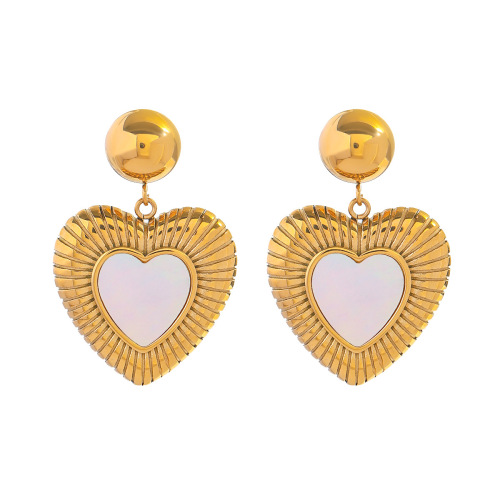 ZTET156 18k gold stainless steel gold ball ribbed peach heart natural sea shell earrings earrings