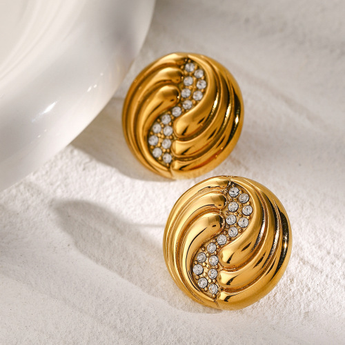 ZTET168 18k gold stainless steel diamond spiral teardrop inlaid with diamonds Earrings stand alone