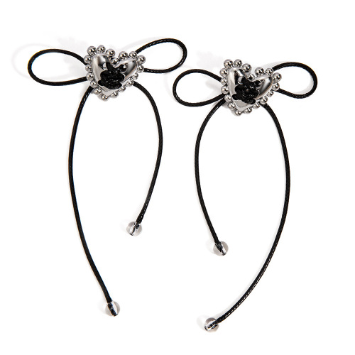 ZTET93 Steel color-stainless steel Y2K sweet cool Gothic steel beads love wearing black wax rope earrings