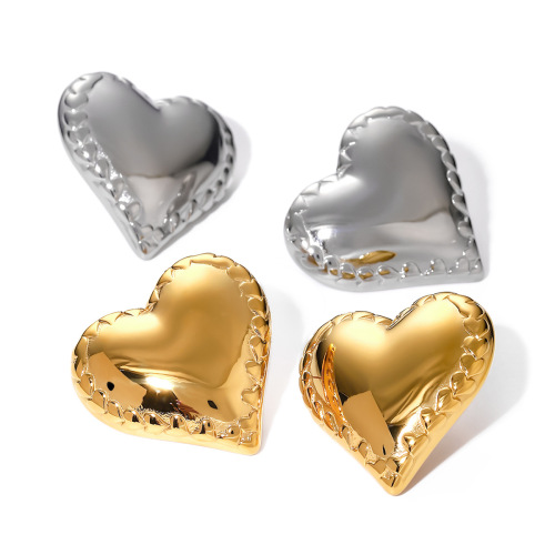 ZTET143 18k gold stainless steel heart-shaped gold heart edge glossy earrings