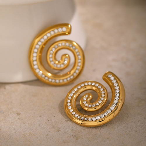 ZTET187 18k gold stainless steel diamond rotating thread inlaid earrings