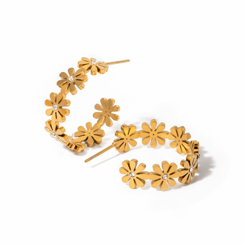 ZTET56 18k gold stainless steel small daisy pearl C-shaped earrings small clear daisy earrings