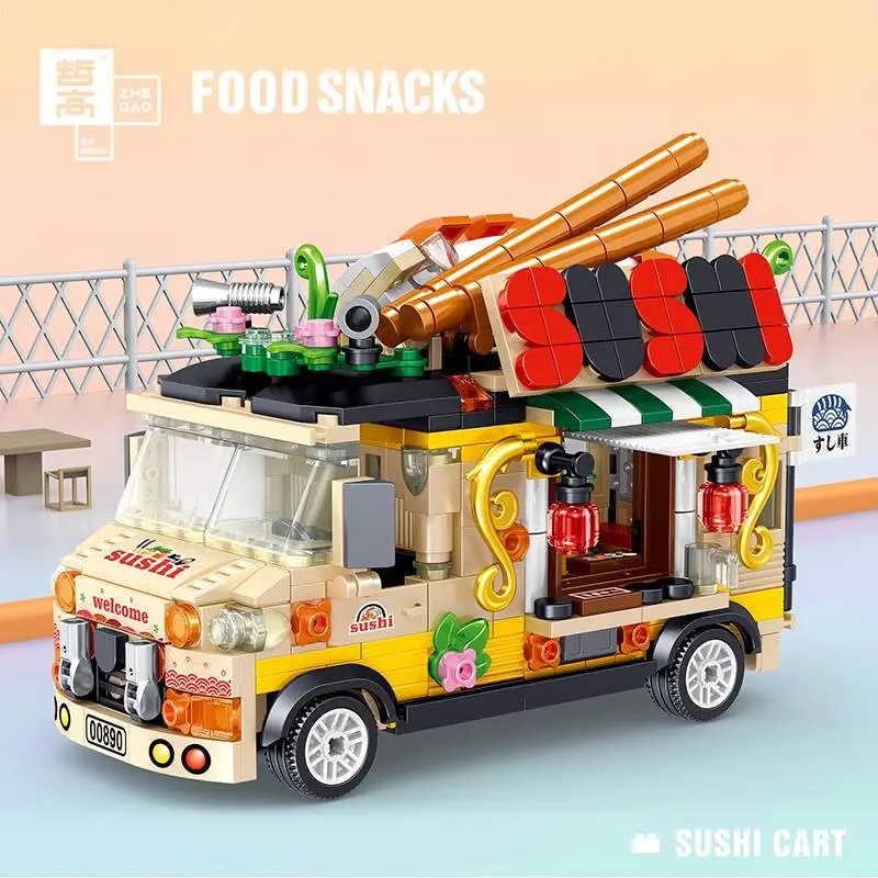 MOC Street View Fruit Cart Ice Cream Burger Cake Toy Car Building Block Gifts Children Bricks Accessories Hot Ornaments