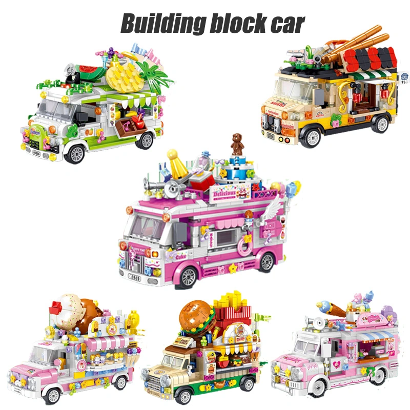 MOC Street View Fruit Cart Ice Cream Burger Cake Toy Car Building Block Gifts Children Bricks Accessories Hot Ornaments