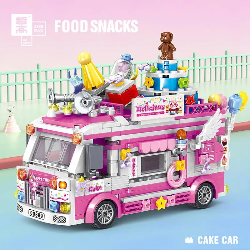 MOC Street View Fruit Cart Ice Cream Burger Cake Toy Car Building Block Gifts Children Bricks Accessories Hot Ornaments